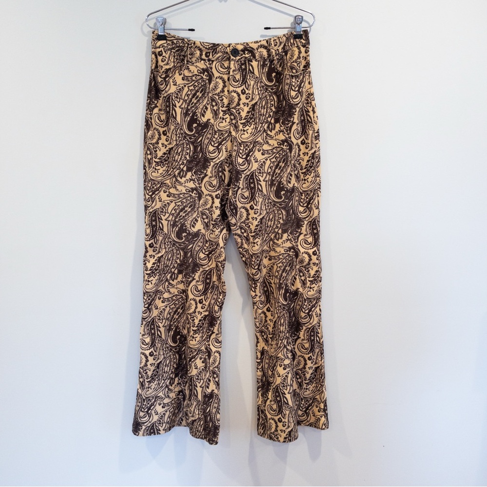 Cider Tan & Brown Paisley Corduroy Look Flare Pants Medium Women's Junior's